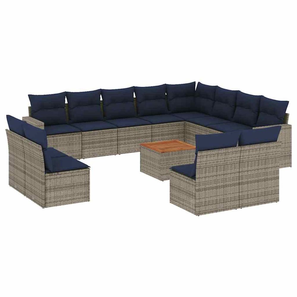 Salon de jardin avec coussins 13 pcs gris résine tressée