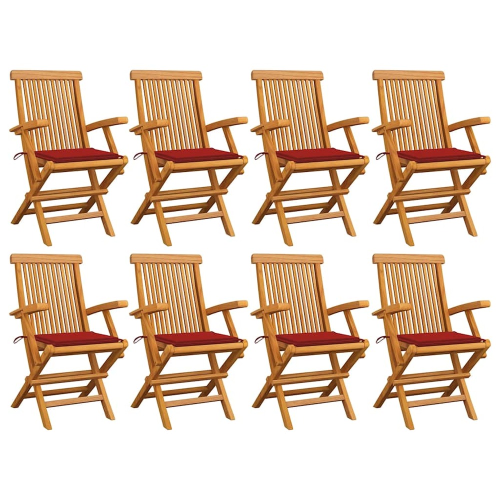 Chaises de jardin avec coussins rouge lot de 8 teck massif