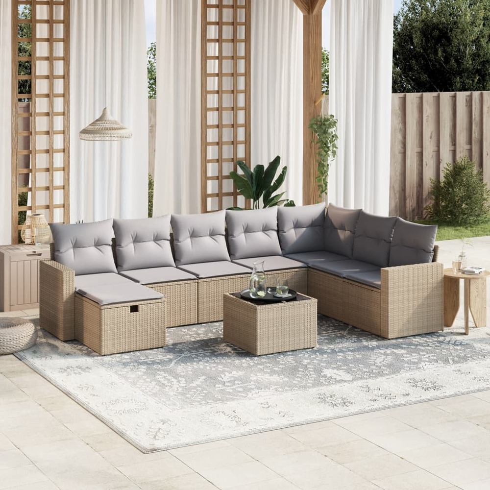 Salon de jardin avec coussins 9pcs mélange beige résine tressée