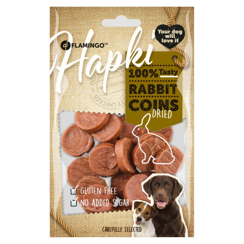 Friandise lapin pièces hapki bbq pour chien 85 g sans gluten