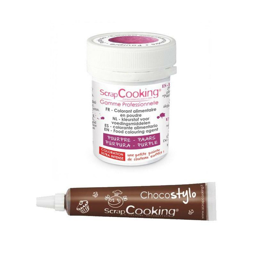 Stylo chocolat + colorant alimentaire en poudre pourpre