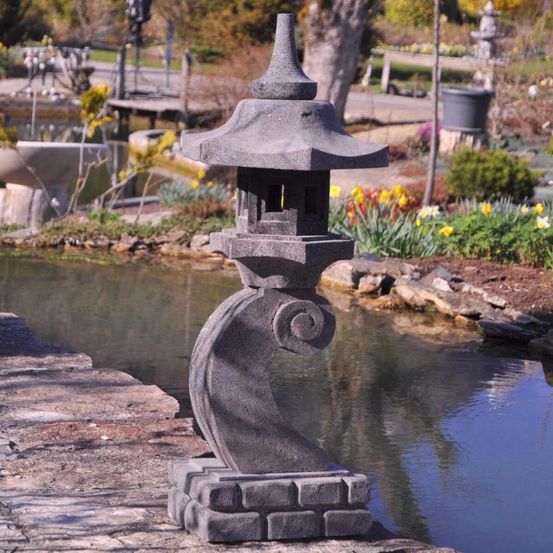 Lanterne japonaise en pierre de lave 90 cm lampe jardin terrasse