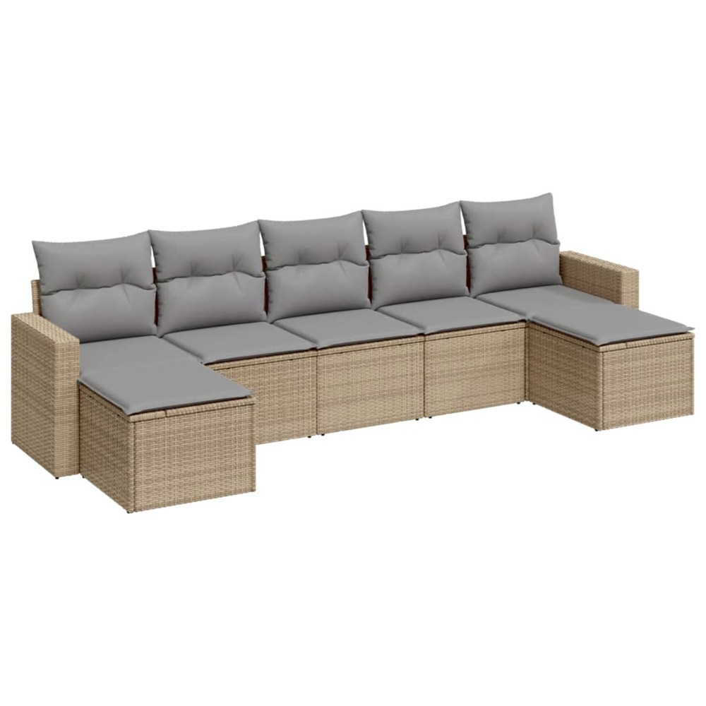 Salon de jardin avec coussins 7 pcs beige résine tressée
