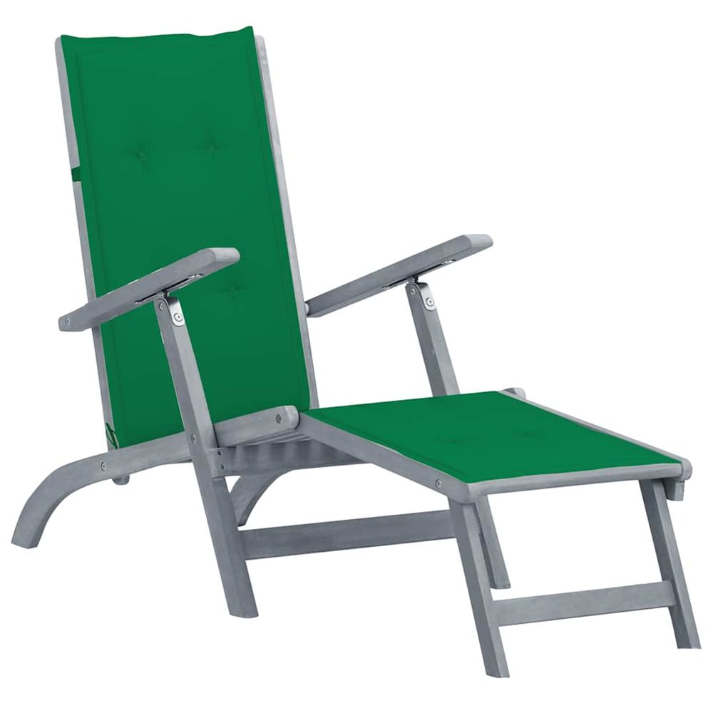 Chaise longue d'extérieur repose-pied et coussin acacia solide bain de soleil
