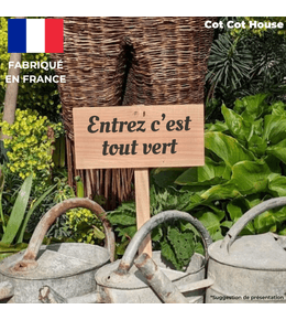 Pancarte en bois gravée extérieur déco - 09 - « entrez c’est tout vert »