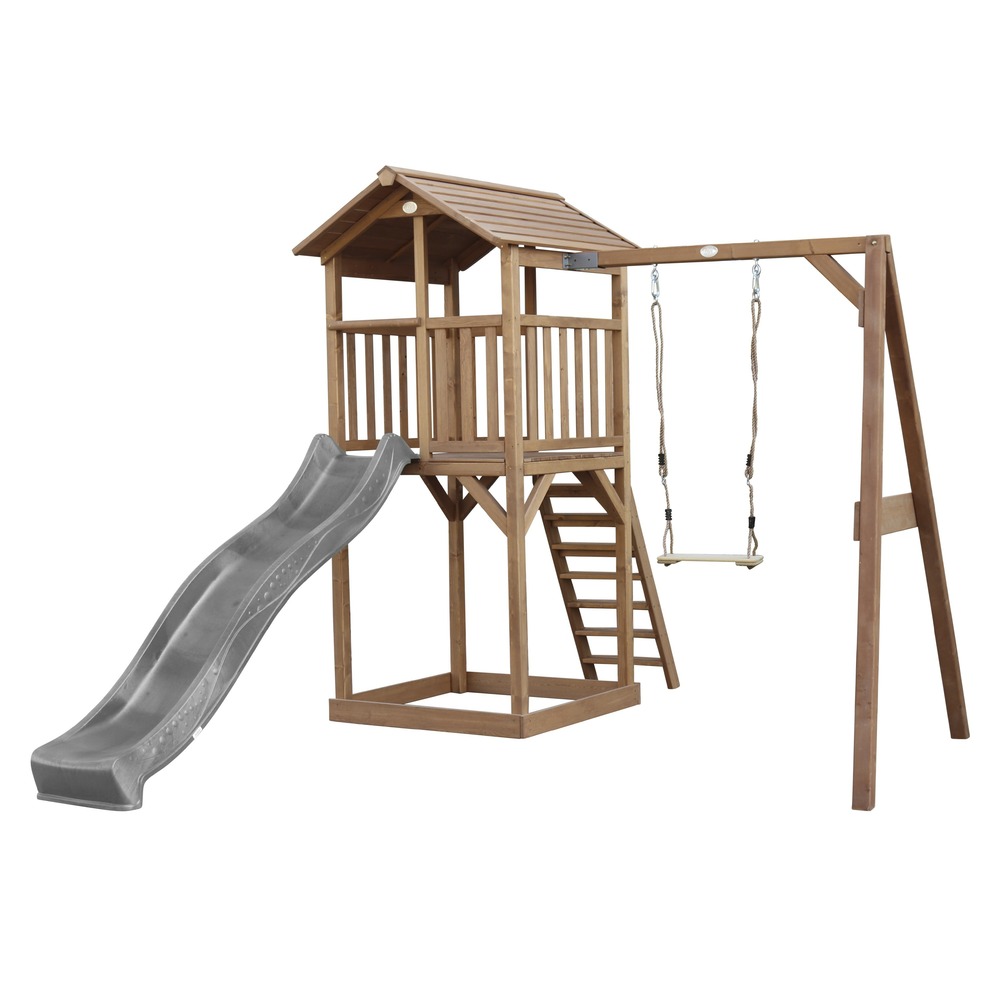 Axi beach tower aire de jeux avec toboggan en gris, balançoire & bac à sable