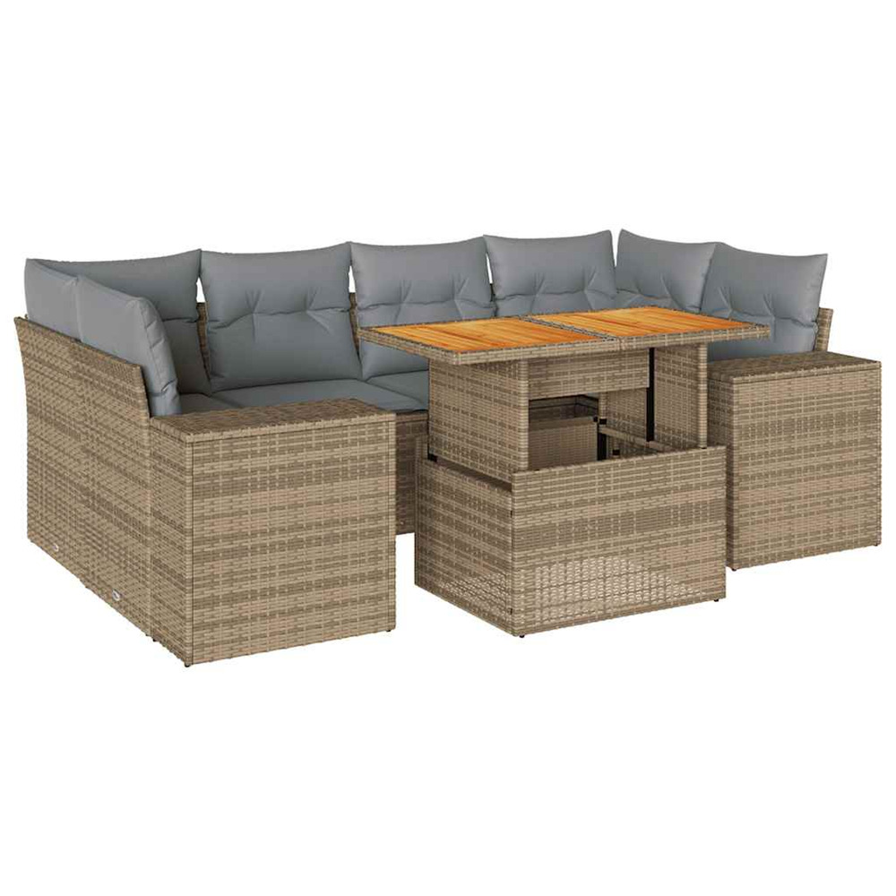 Salon de jardin avec coussins 7 pcs beige résine tressée