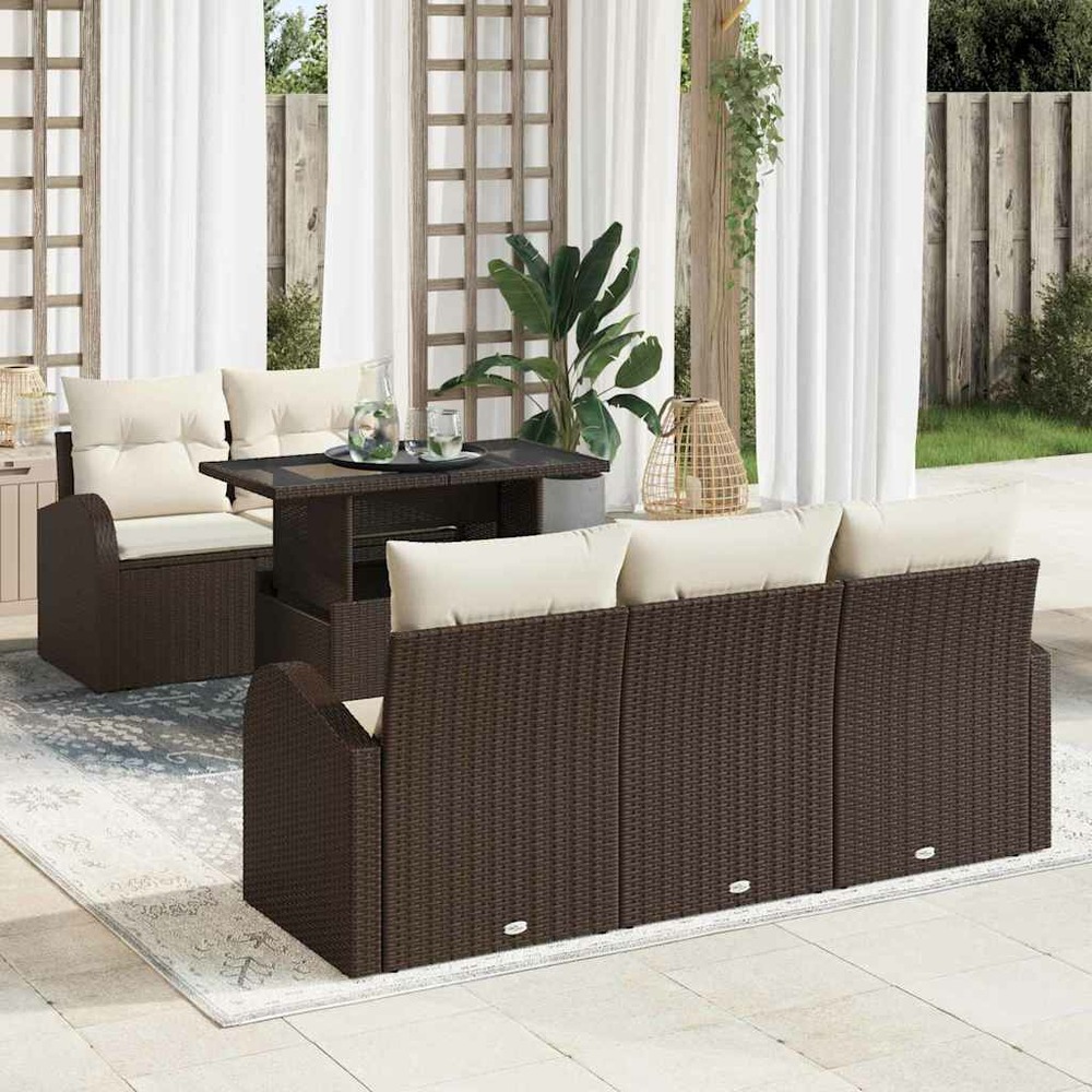 Ensemble de canapé de jardin 6 pcs marron polyrotin
