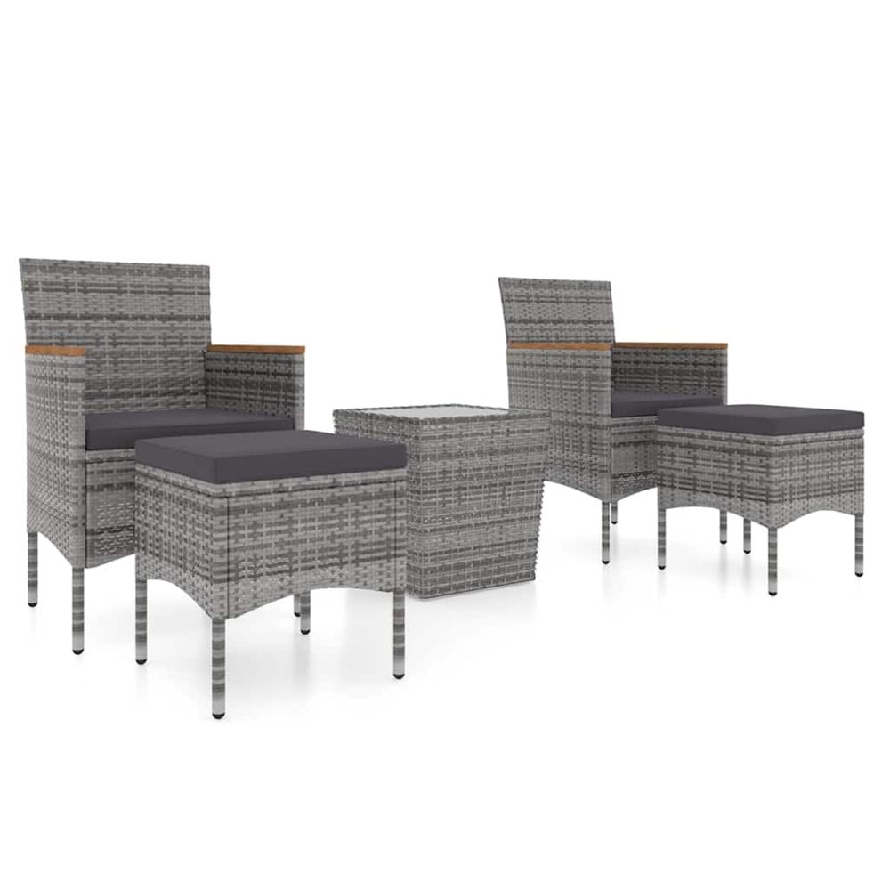 Ensemble de bistro jardin 5pcs résine tressée verre trempé gris