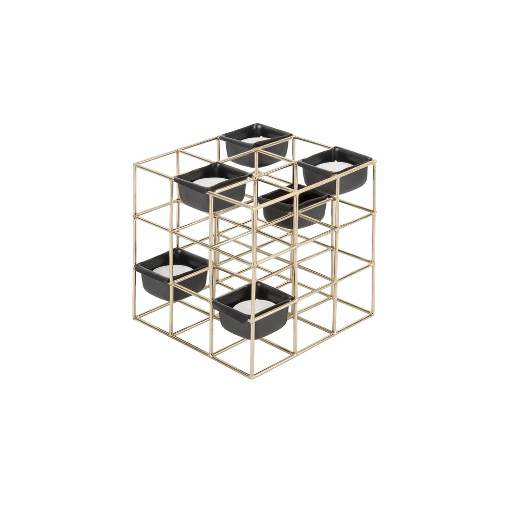 Photophore en métal design tabia - l. 15 x l. 15 cm - doré