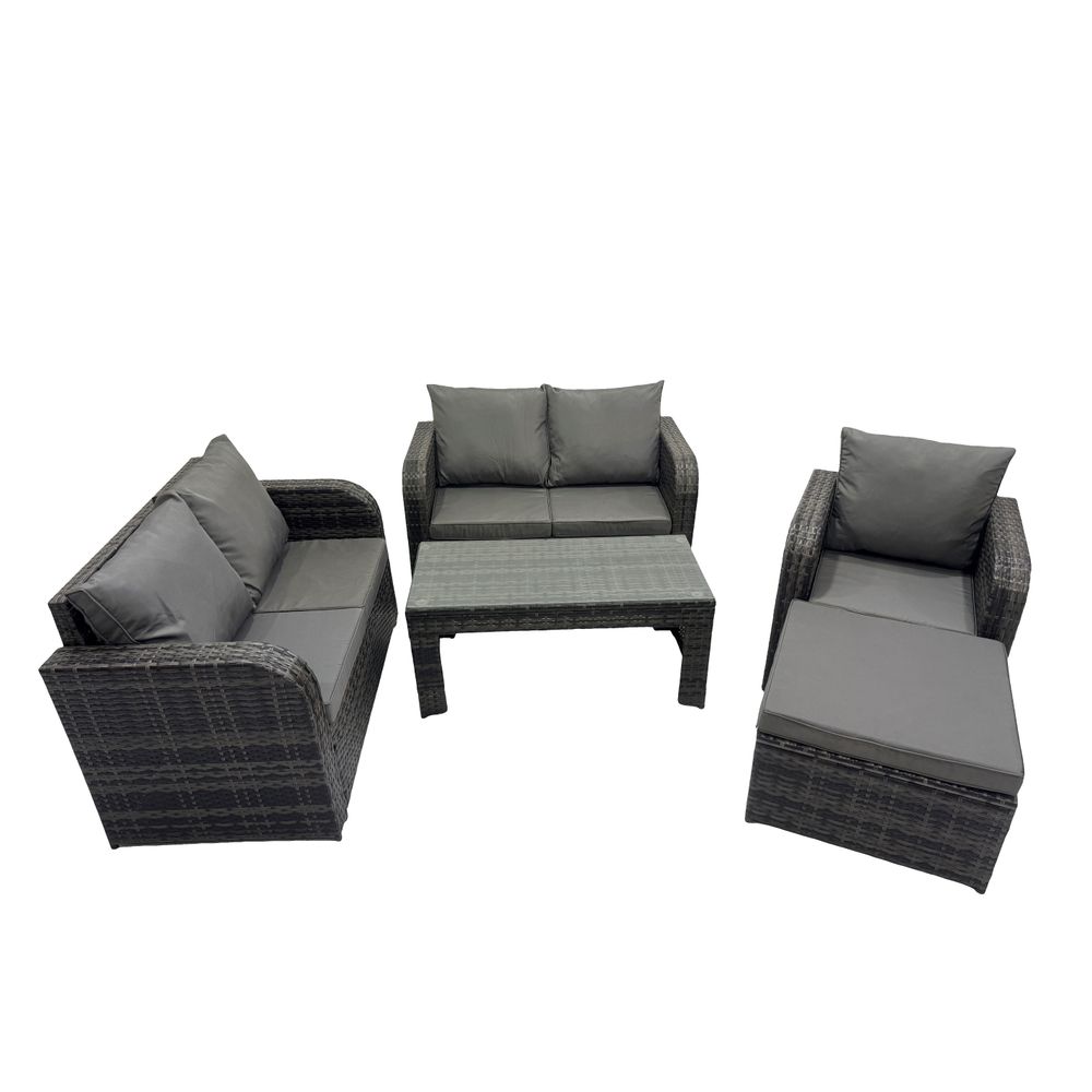 5 pcs ensemble de meubles de jardin canapés table fauteuil avec table en verre trempé gris foncé mixte