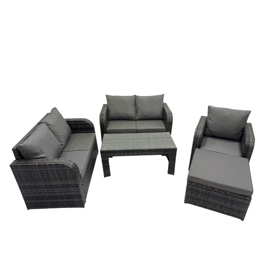5 pcs ensemble de meubles de jardin canapés table fauteuil avec table en verre trempé gris foncé mixte