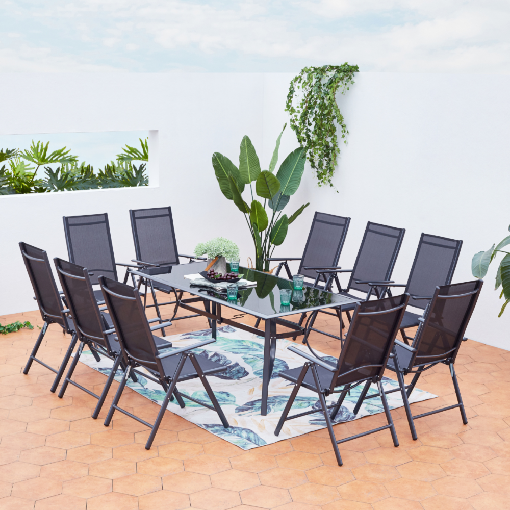 Table de jardin et 10 chaises en aluminium rimini