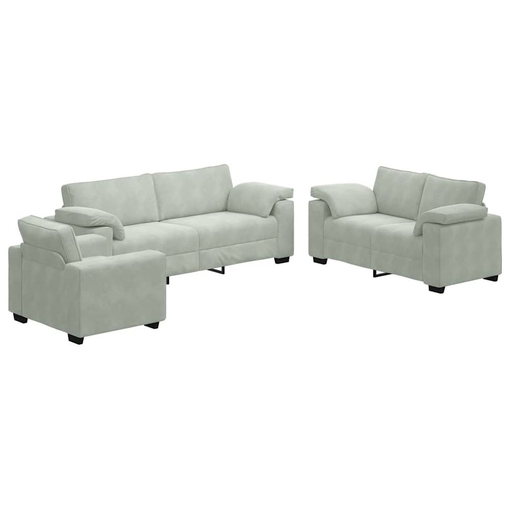 Ensemble de canapés 3 pcs avec coussins gris clair velours