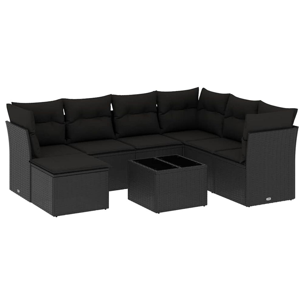 Salon de jardin 8 pcs avec coussins noir résine tressée