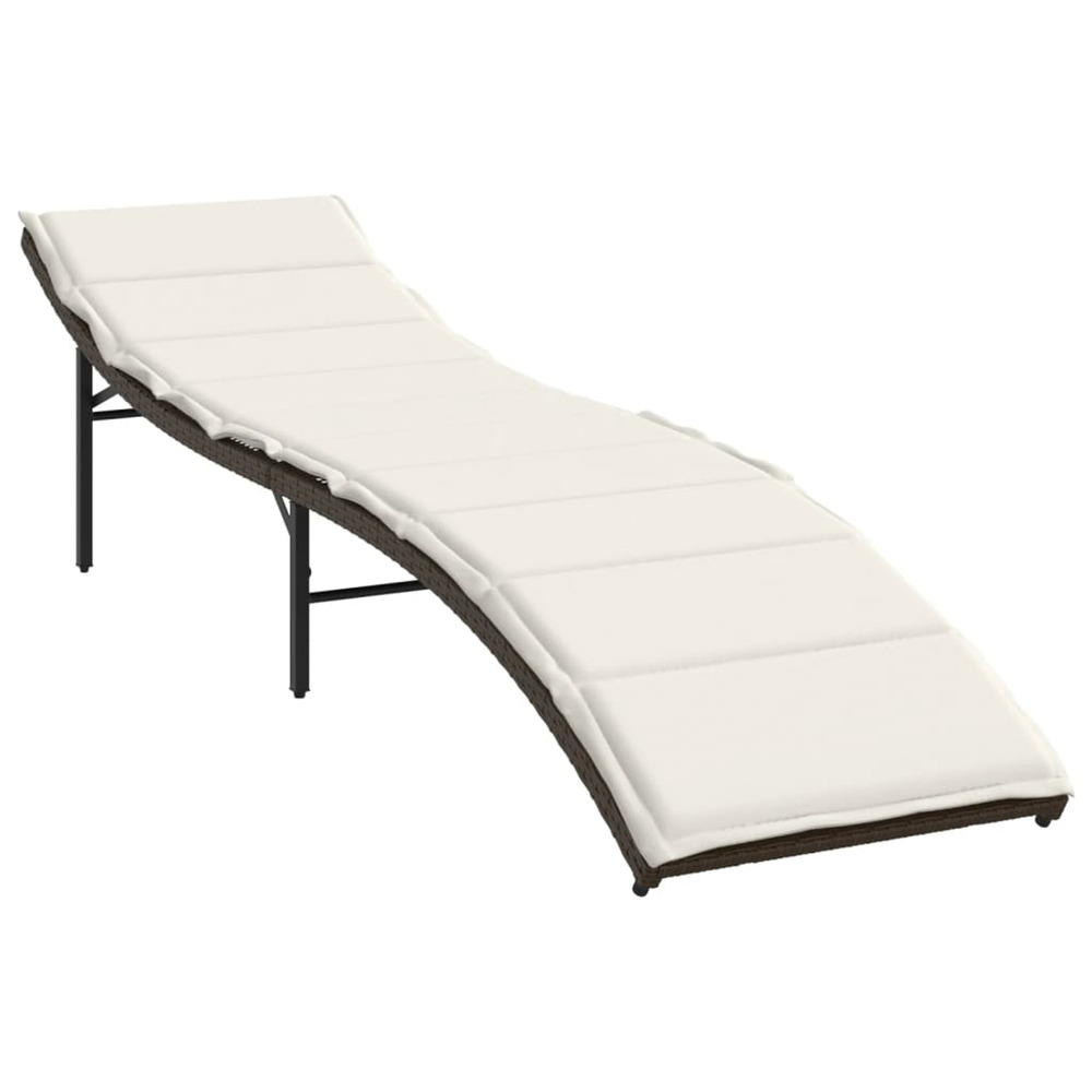 Chaise longue avec coussin marron 55x199x50 cm résine tressée bain de soleil