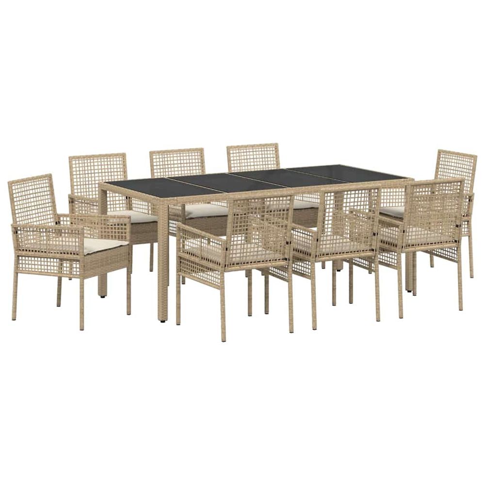 Ensemble de salle à manger pour jardin 9 pc beige polyrotin
