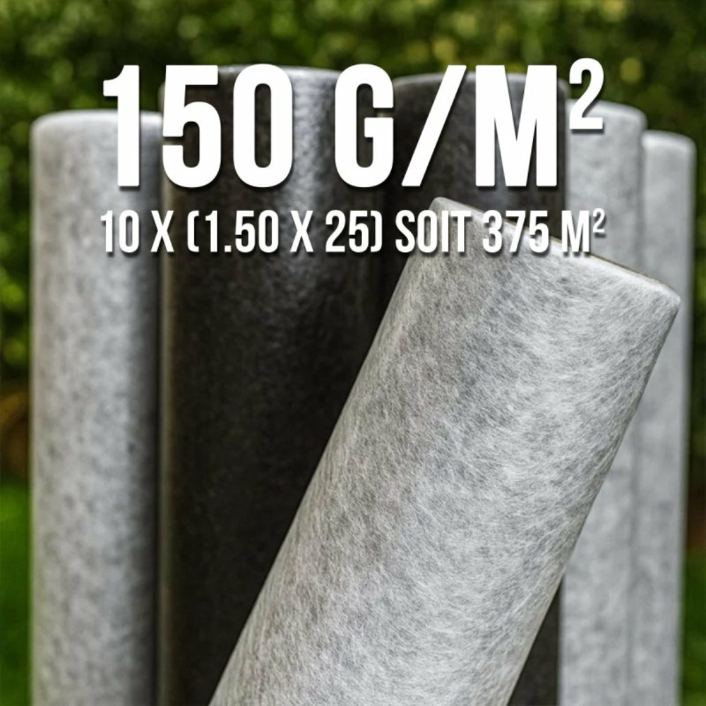375m2 lot de 10 rouleaux de géotextile 150grs 1.5mx25m
