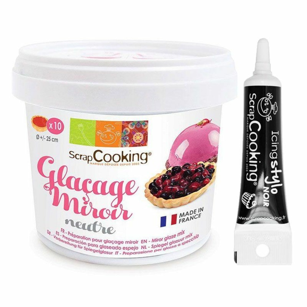 Préparation glaçage miroir neutre 220 g + stylo glaçage noir