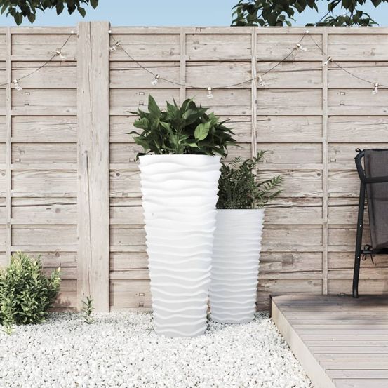 Pot de fleur haut design rainuré blanc avec bac intérieur amovible 39x75 cm