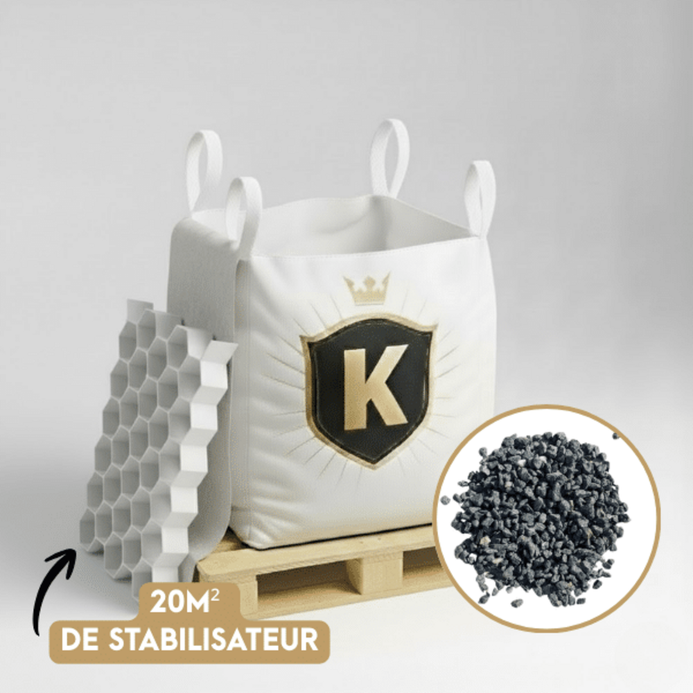 Kit graviers vert + dalles stabilisatrices = 1 big bag gravier vert 8/16 1,5t [environ 20m2] + 20m2 dalles stabilisatrices blanches