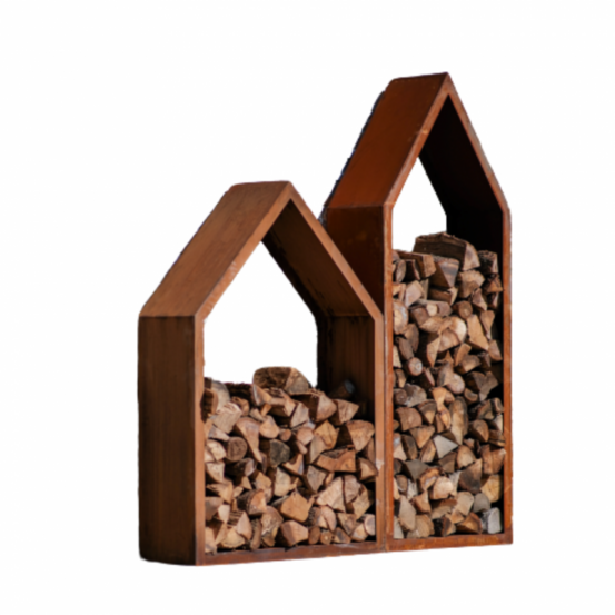 Range bûches métal - rouille 73 x 34 x 195 cm