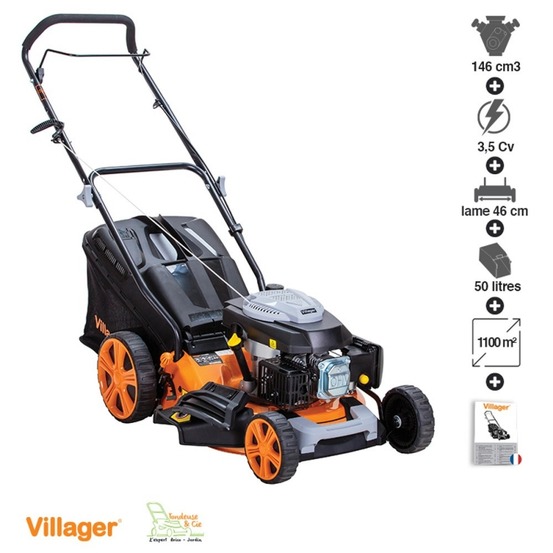 Tondeuse thermique mulching 146cc 4 en 1 coupe 46cm villager prime 4011t