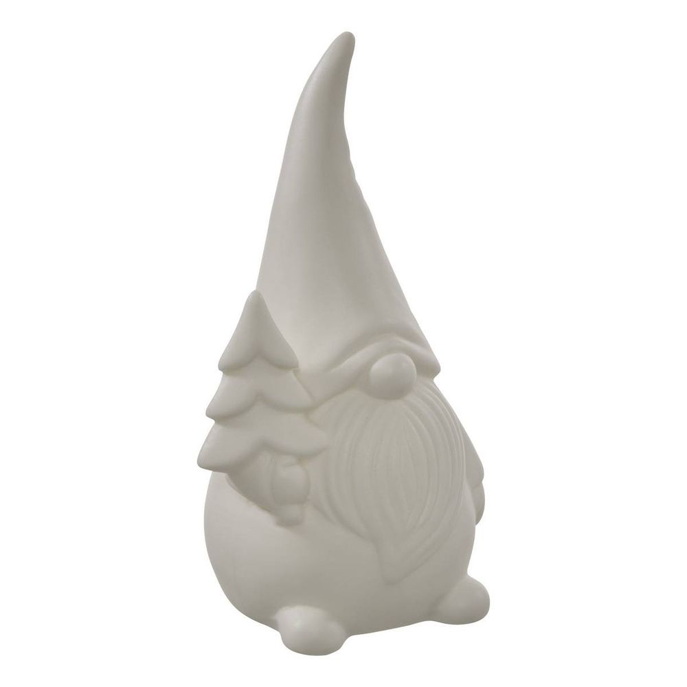 Gnome de noël lumineux led en céramique blanc h. 12 cm