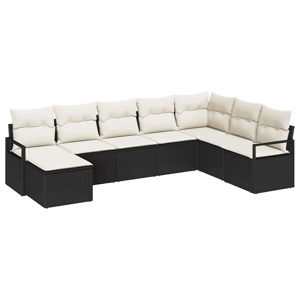Ensemble de canapés avec coussin 8 pcs noir et crème polyrotin