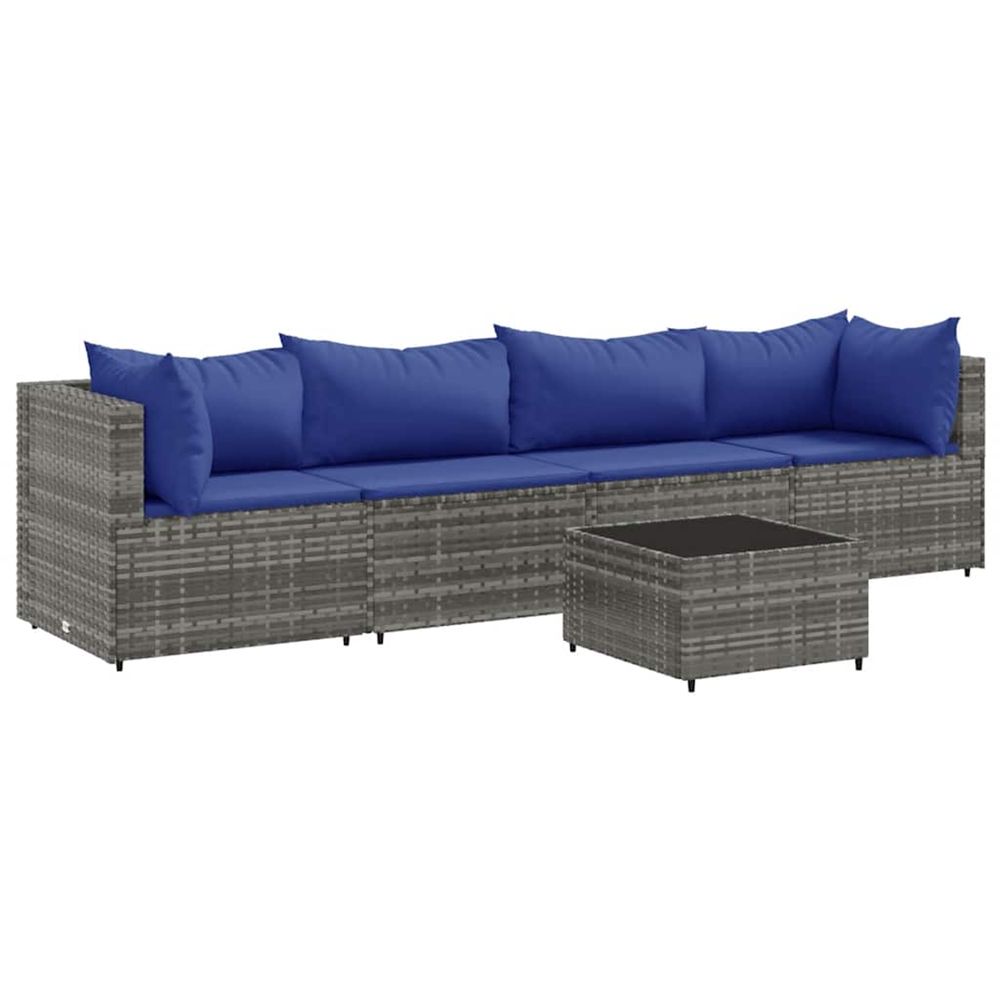 Salon de jardin 5 pcs avec coussins gris résine tressée