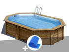 Kit piscine bois  cannelle 5,51 x 3,51 x 1,19 m + bâche à bulles