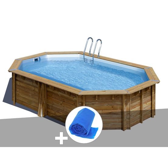 Kit piscine bois canelle 2 5,35 x 3,35 x 1,17 m + bâche à bulles