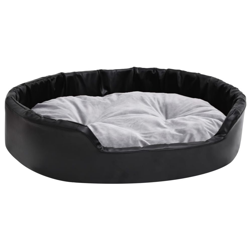 Lit chiens noir et gris 90x79x20 cm peluche et similicuir