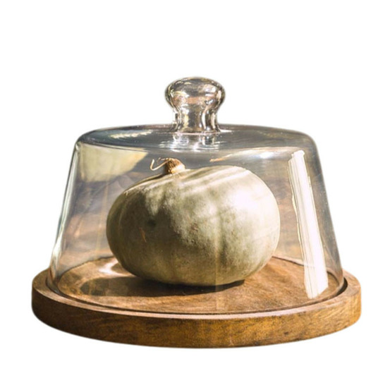 Plateau rond et cloche verre 16x22cm