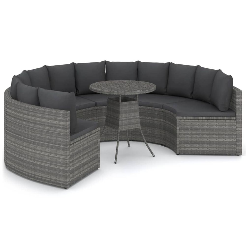 Salon de jardin 7 pcs avec coussins résine tressée gris
