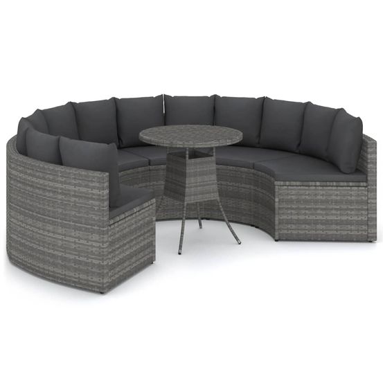 Salon de jardin 7 pcs avec coussins résine tressée gris