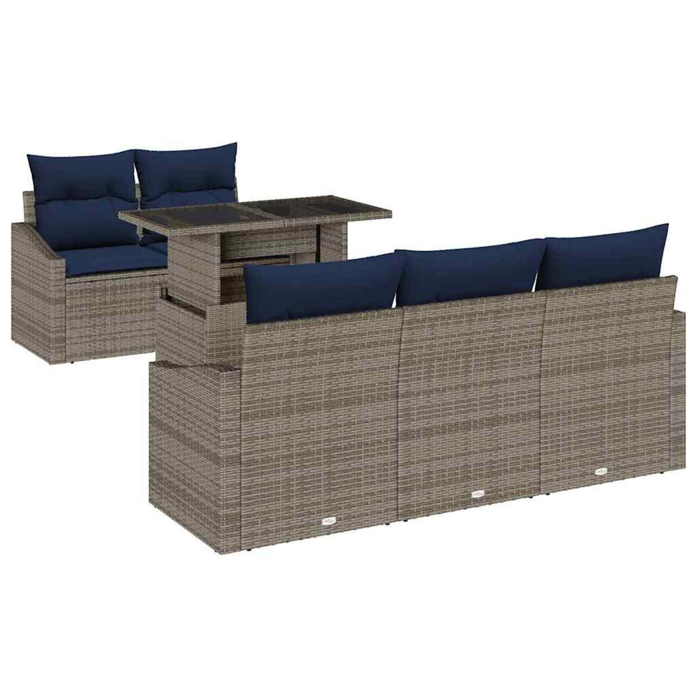 Ensemble de canapé de jardin avec coussin 6 pcs gris polyrotin