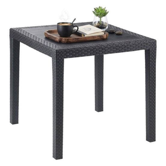 Table d'extérieur angelico, table de jardin carrée, etagère fixe effet rotin, 100% made in italy, 79x79h72 cm, anthracite