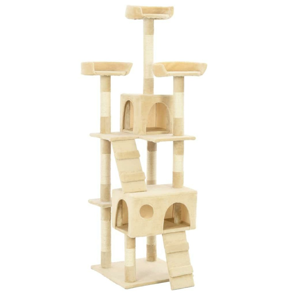 Arbre à chat griffoir grattoir niche jouet animaux peluché en sisal 170 cm beige