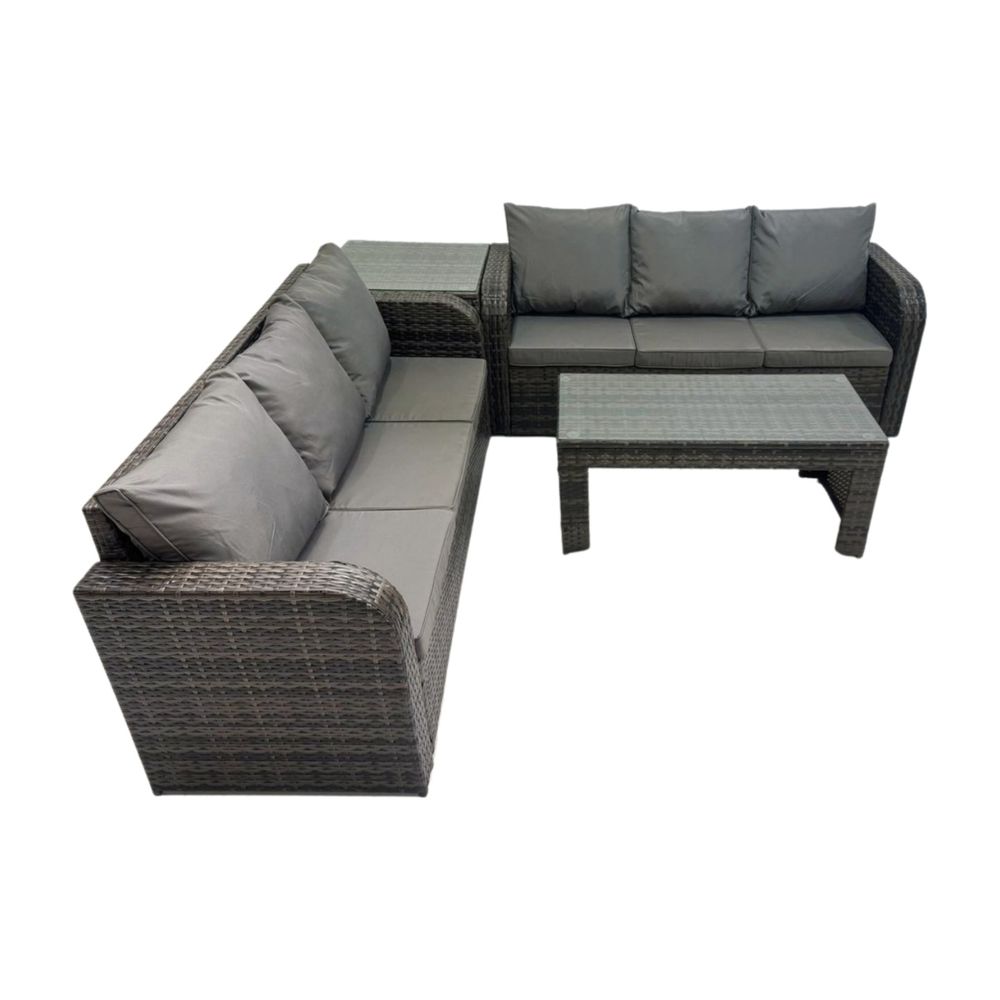 6 places salon de jardin exterieur avec table basse rectangulaire table d'appoint gris foncé mixte