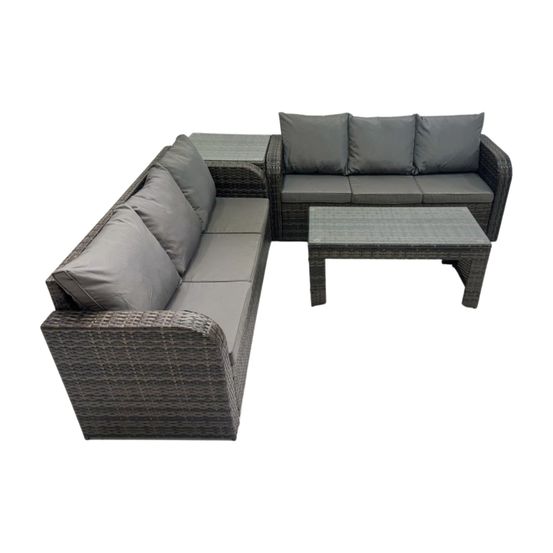 6 places salon de jardin exterieur avec table basse rectangulaire table d'appoint gris foncé mixte