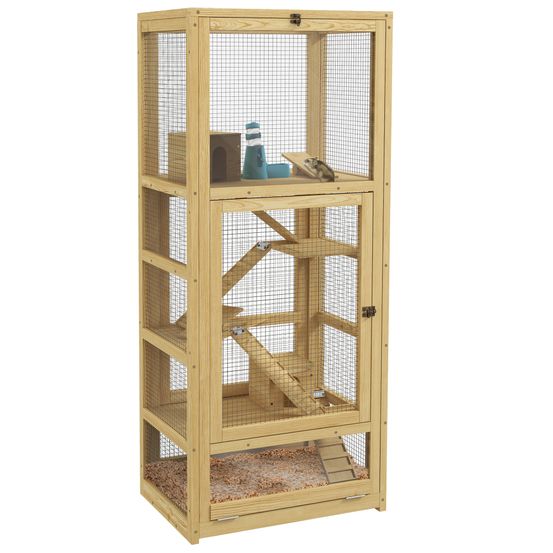 Cage en bois de sapin pour hamsters 5 niveaux avec accessoires de jeux 54x38x131 cm naturel