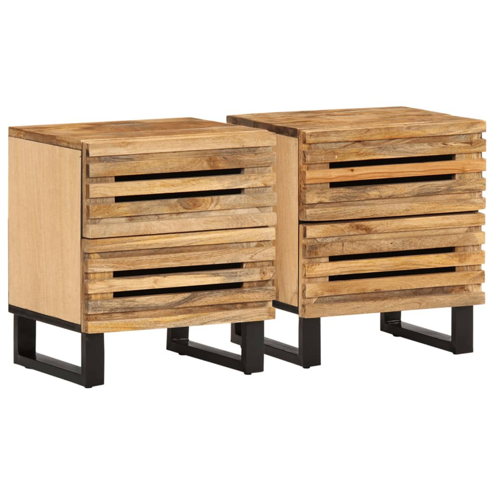 Tables de chevet 2 pcs 40x34x46 cm bois massif de manguier brut