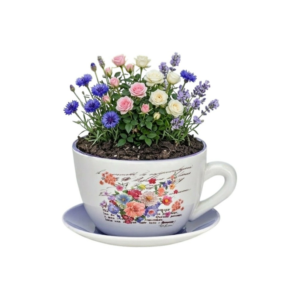 Vase ou pot de fleurs en forme de tasse lilas