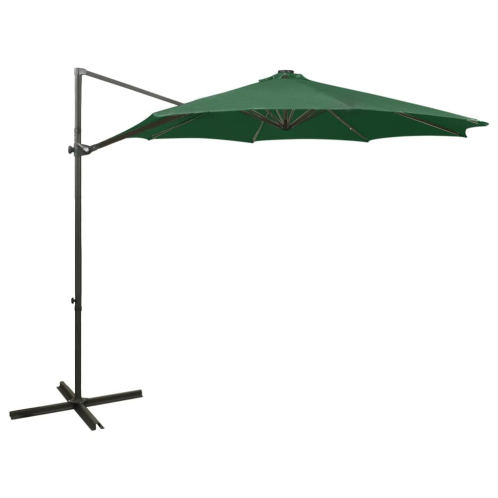 Parasol de jardin en porte-à-faux et mât et lumières led vert