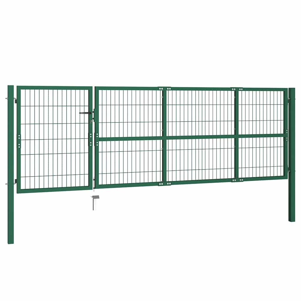 Portail de jardin avec poteaux 350 x 100 cm, acier vert