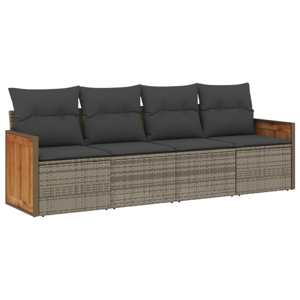 Salon de jardin 4 pcs avec coussins gris résine tressée