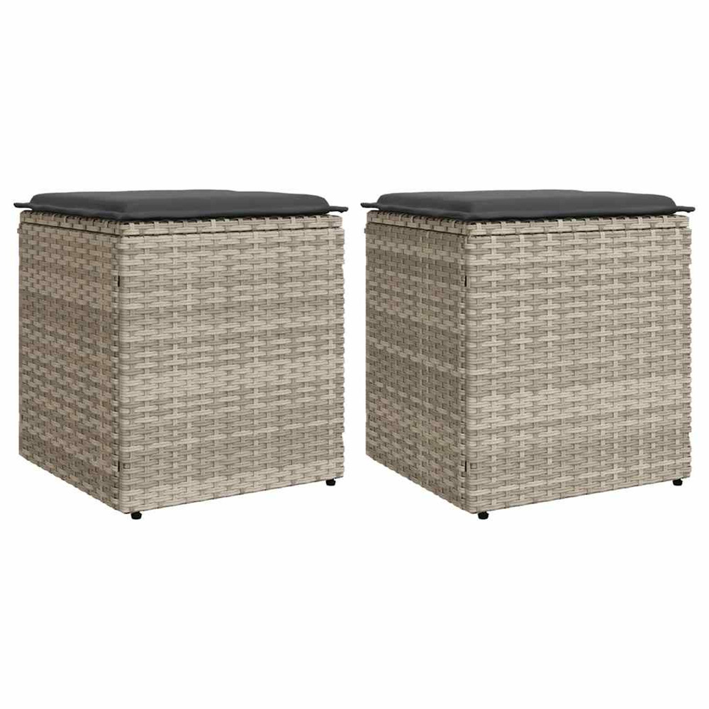 Tabourets de jardin et coussins lot de 2 gris clair poly rotin