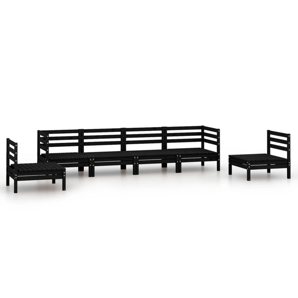Salon de jardin 6 pcs noir bois de pin massif