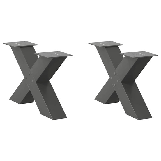 Pieds de table basse en forme de x 2 pièces anthracite 60 x (30-31) cm acier